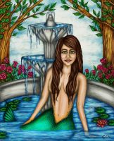 Mermaid in the Fountain in Color